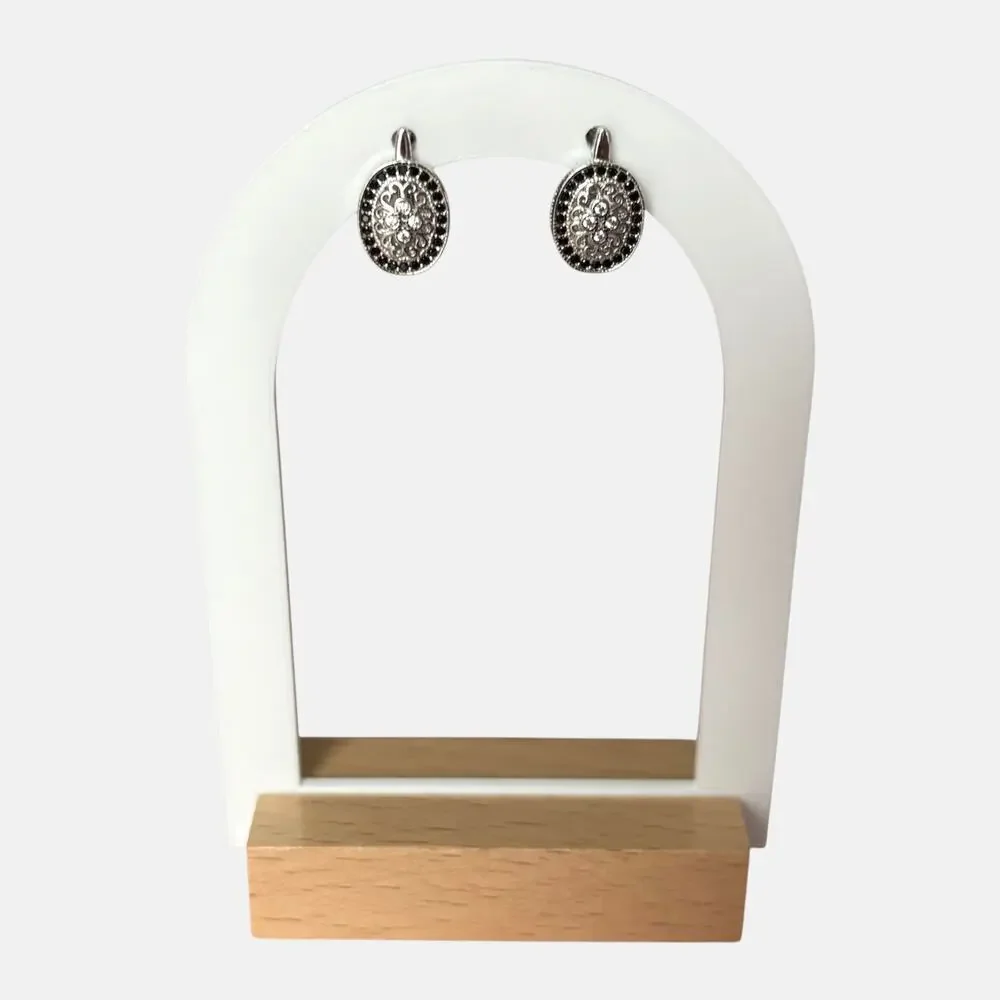 925 Sterling Silver Black Crystal Hoop Earrings